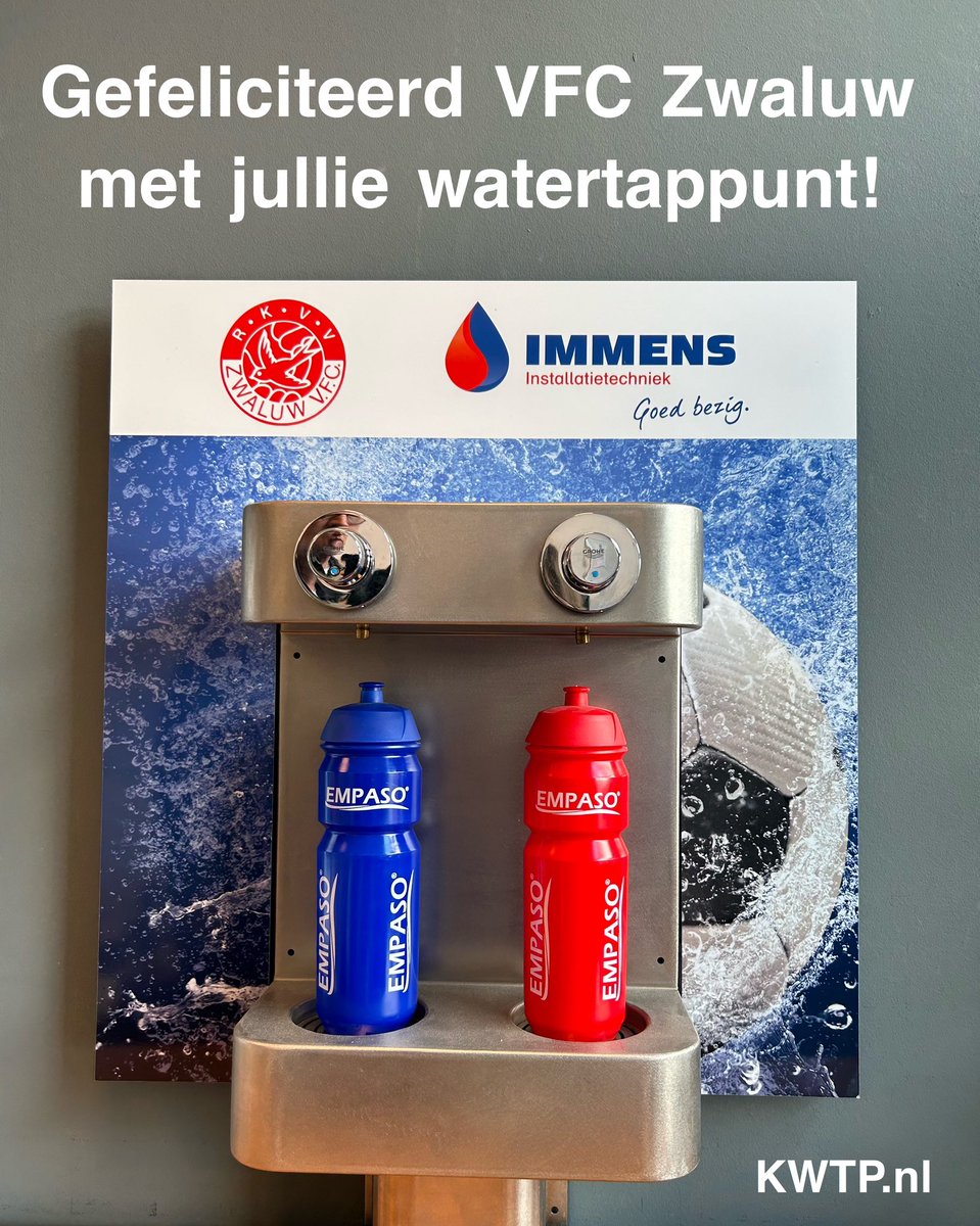 Met dank aan Immens installatietechniek stapt ook voetbalvereniging Zwaluw VFC uit Vught over op een #watertappunt van KWTP! Wie volgt? 😁

#voetbal #knvb #kraanwater #jogg #eredivisie #kwtp #empaso #gezondeleefstijl #duurzaam #voetbalclub
