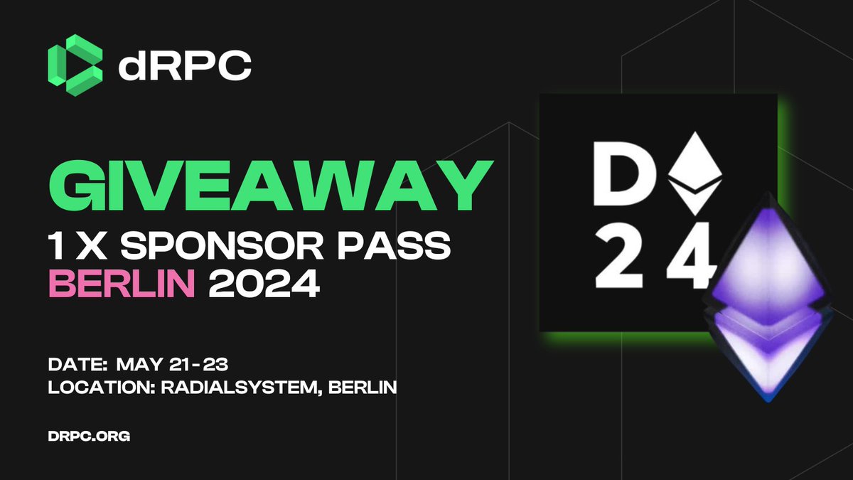🎟️🎟️🎟️ DappCon '24 Ticket Giveaway 🎟️🎟️🎟️ We are raffling among our X followers 1 ticket to @dappcon_berlin held on May 21-23. If you are not one yet, the deadline is Wed, 1st of May. Don't miss out! This year's #DappCon is going to be epic 💯 #web3 #blockchain #crypto #dapp