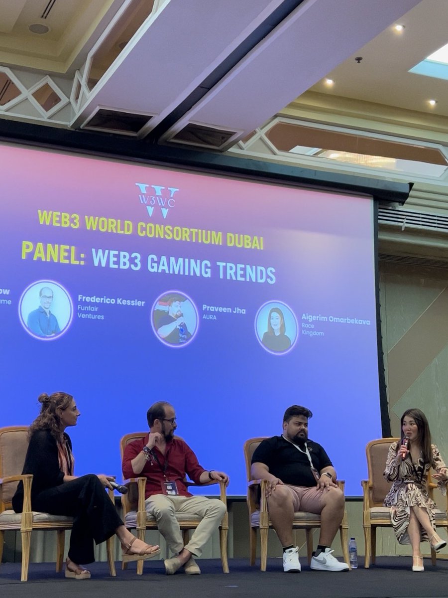 racekingdom_io's tweet photo. Our VP Aigerim Omarbekova and Project Manager Neha Penshanwar participated in the Web3 World Consortium on April 22nd in #Dubai.

📢 During the event, Aigerim took part in the panel discussion on #gaming alongside Frederico Kessler from #FunFairVentures, Praveen J from #AuraNFT and the moderator Melanie Dow from #BlockchainGameAlliance. 

👾 The panel delved into various aspects of gaming, including launching a game in a #bullrun, the effects of tokenization, funding, market dynamics and user behavior.

Stay tuned for the recording of this dynamic conversation!

#Web3Gaming #Blockchain #Metaverse #Gaming #Crypto #Bitcoin