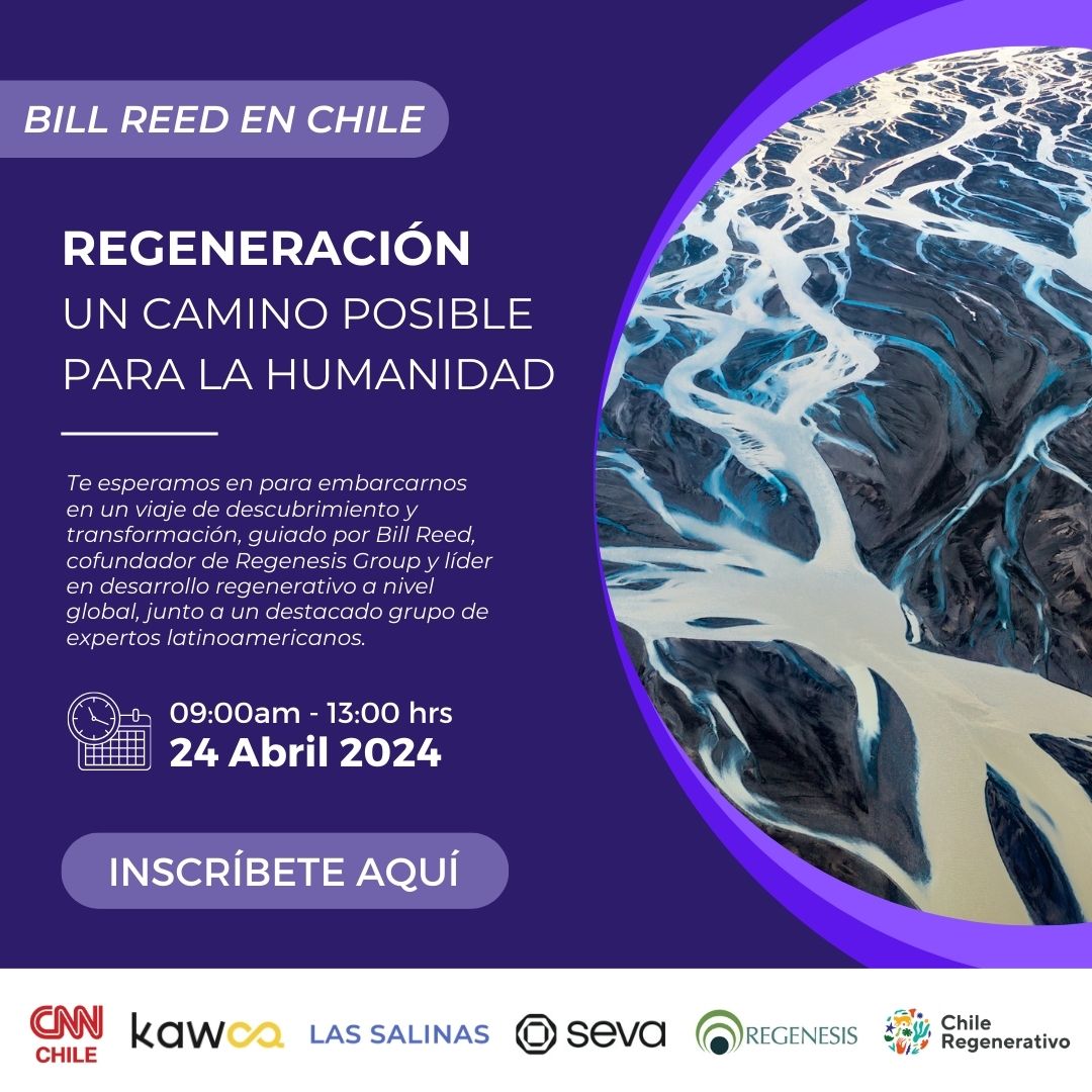 Hoy, a las 9:00 hrs, mira la transmisión en vivo del workshop “Regeneración: Un camino posible para la humanidad”, con la participación de Bill Reed (Regenesis Group), pionero en el campo del diseño regenerativo a nivel mundial.

En nuestro canal de YouTube 👉
