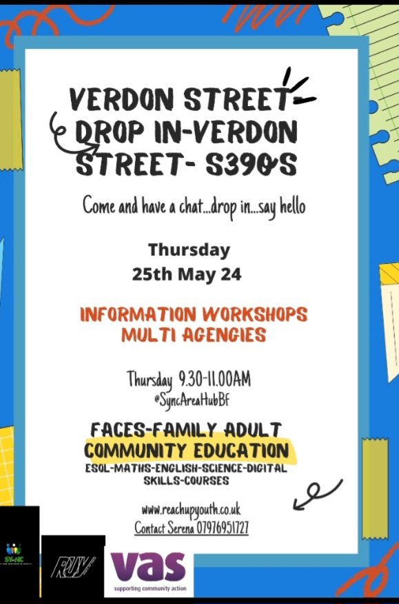 Verdon Street ... Drop In ... Say Hello, Come & Have A Chat.. Every Thursday 9:30am - 11am ⏲️ Verdon St Recreation Centre S3 9QS📍