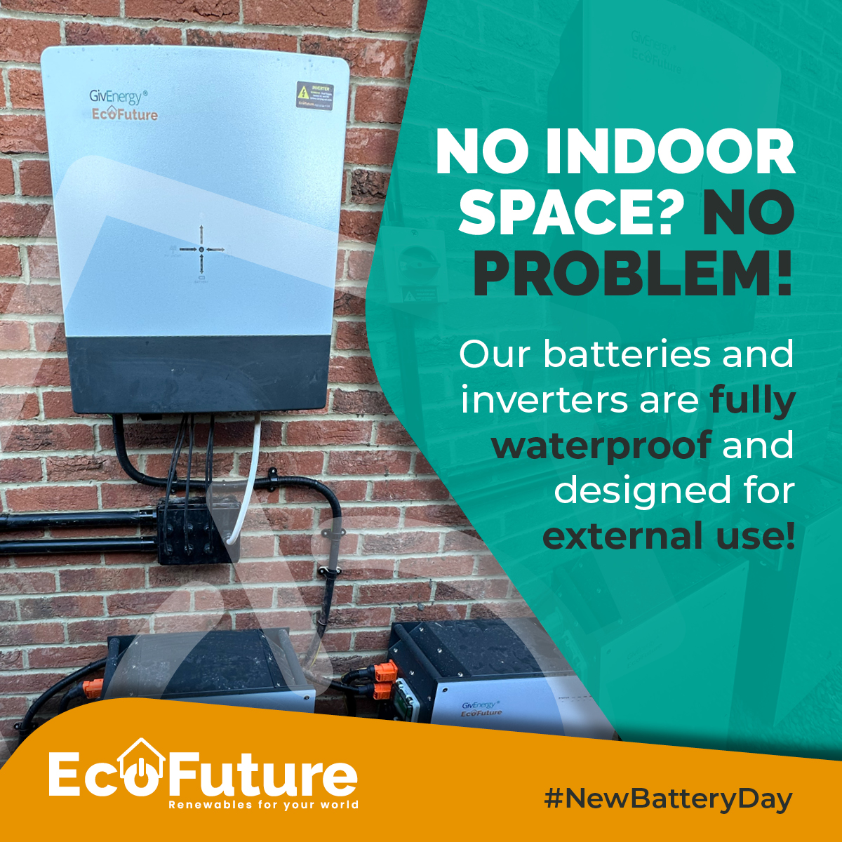 Do you know all batteries & inverters which we supply are waterproof & designed for external use? 🌧️

Our Newcastle based customer didn't let indoor space ruin their chance of an EcoFuture! 

yourecofuture.com
#batterystorage #givenergy #solarpanels #newcastle #tyneandwear
