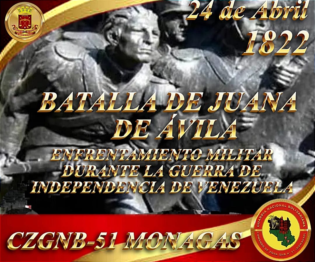 Hoy, conmemoramos 202 años de la Batalla de Juana de Ávila, donde las Fuerzas Patriotas fueron comandadas por el Cnel. de nacionalidad cubana, José Rafael de las Heras, vencen a las tropas españolas lideradas por el terrible Francisco Tomás Morales.