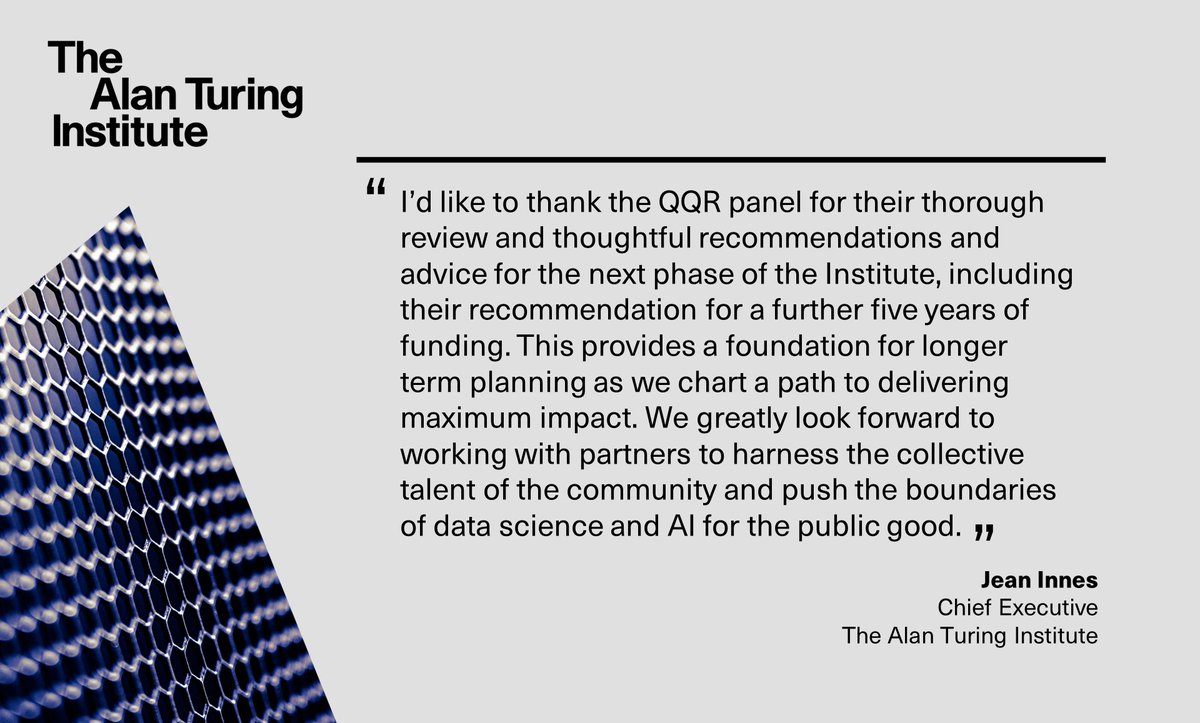 Our CEO Jean Innes has welcomed the publication of the Institute’s quinquennial review (QQR), helping to shape the Turing’s next phase