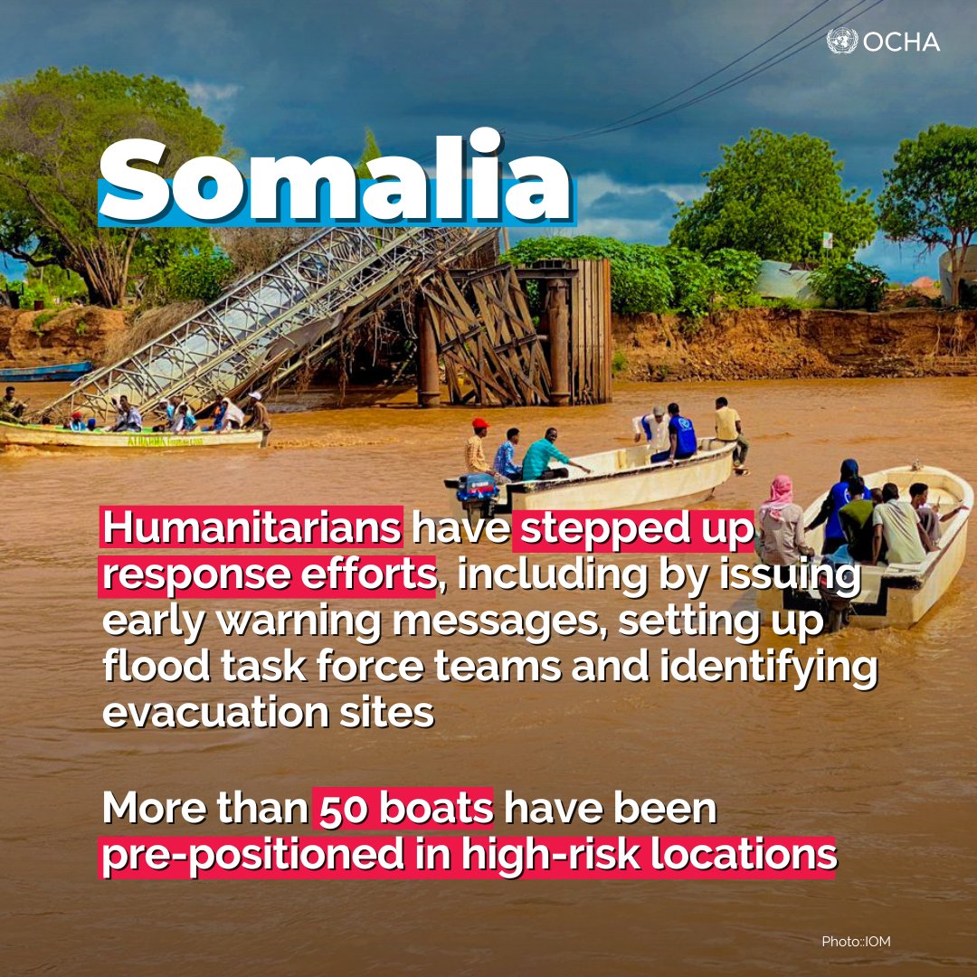Seasonal rains in #Somalia are intensifying, causing flash floods, casualties and widespread damage. The rains are expected to further drive up humanitarian needs, but funding shortfalls pose significant challenges to the response. More ➡️ bit.ly/44fUCyt