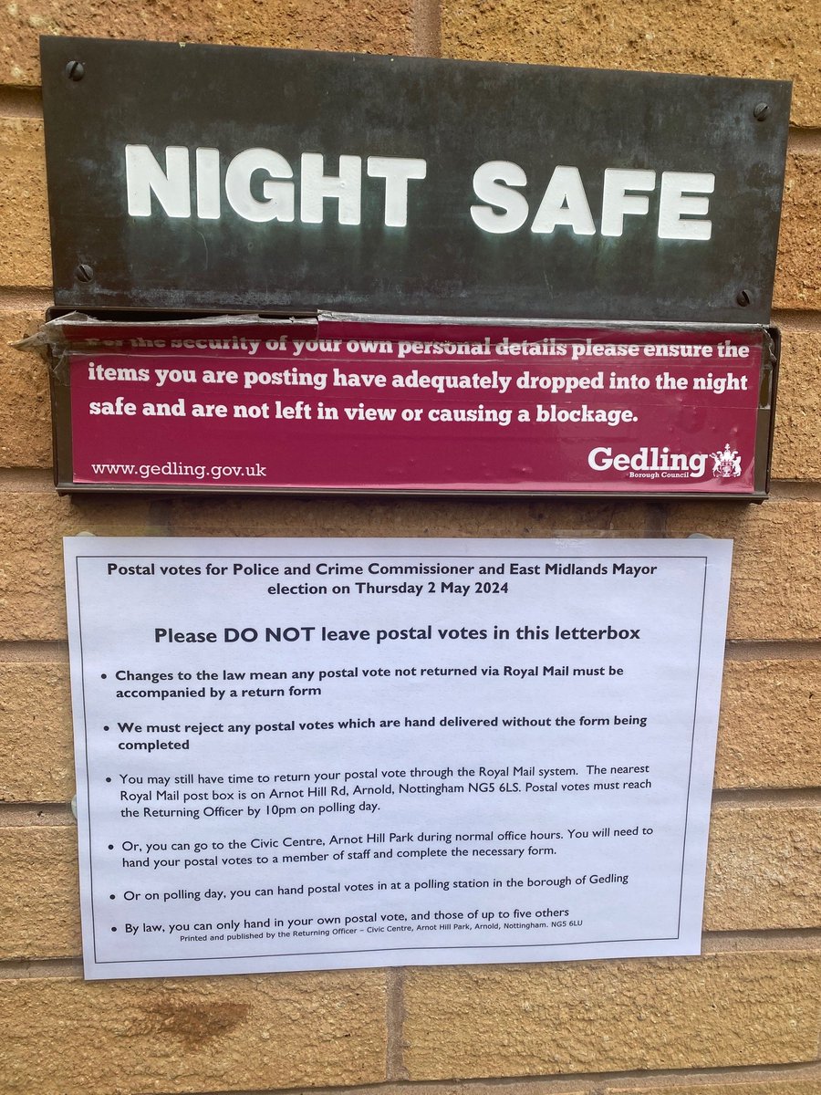 ⚠️ Please don't put postal votes in the council's night safe⚠️ Changes in the law means that postal votes must be returned by either Royal Mail or with a form to the Civic Centre or to Polling Stations, any placed in the night safe will not be counted orlo.uk/HmvoX