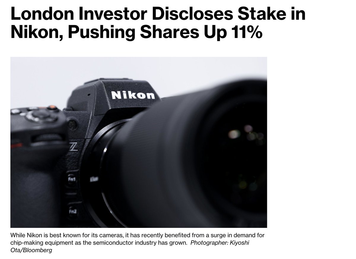 Nikon (7731) was up 10.3% today. Bloomberg reported in all caps yesterday: *SILCHESTER REPORTS NIKON STAKE; MAY SEEK CAPITAL POLICY CHANGES' The stock popped, and Bloomberg put out an article.