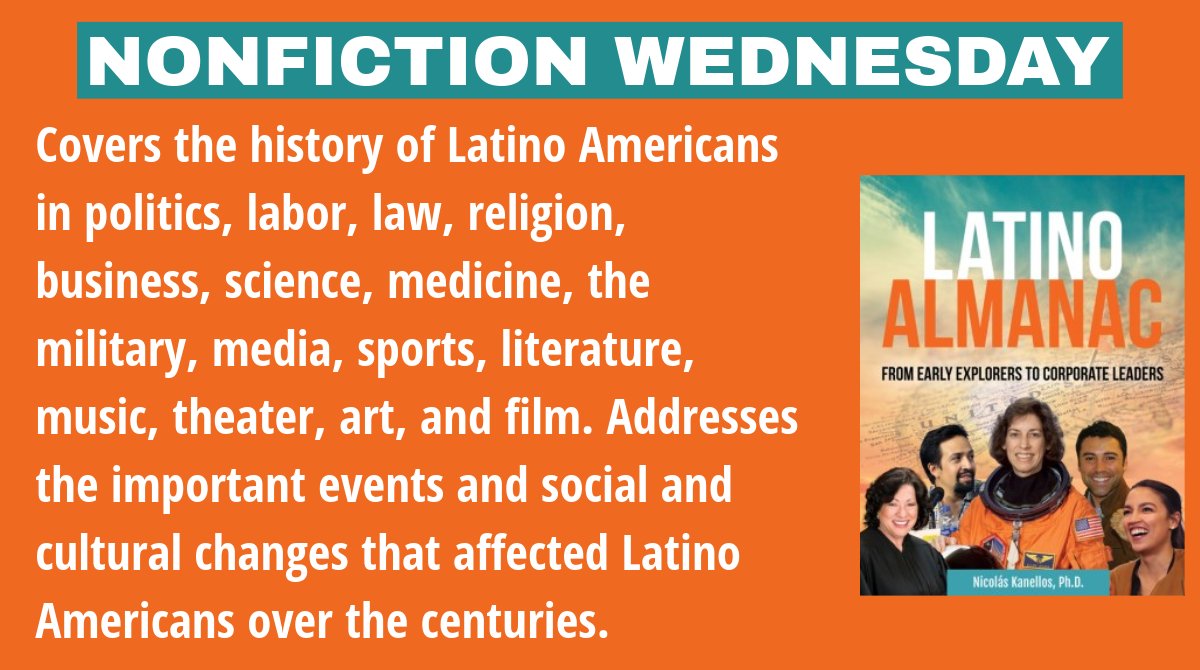 Nonfiction: Latino Almanac edited by Nicolás Kanellos “is a fascinating mix of biographies, little-known or misunderstood historical facts, & enlightening essays on significant legislation, movements, current issues, & achievements across a variety of fields.” Check it out today.