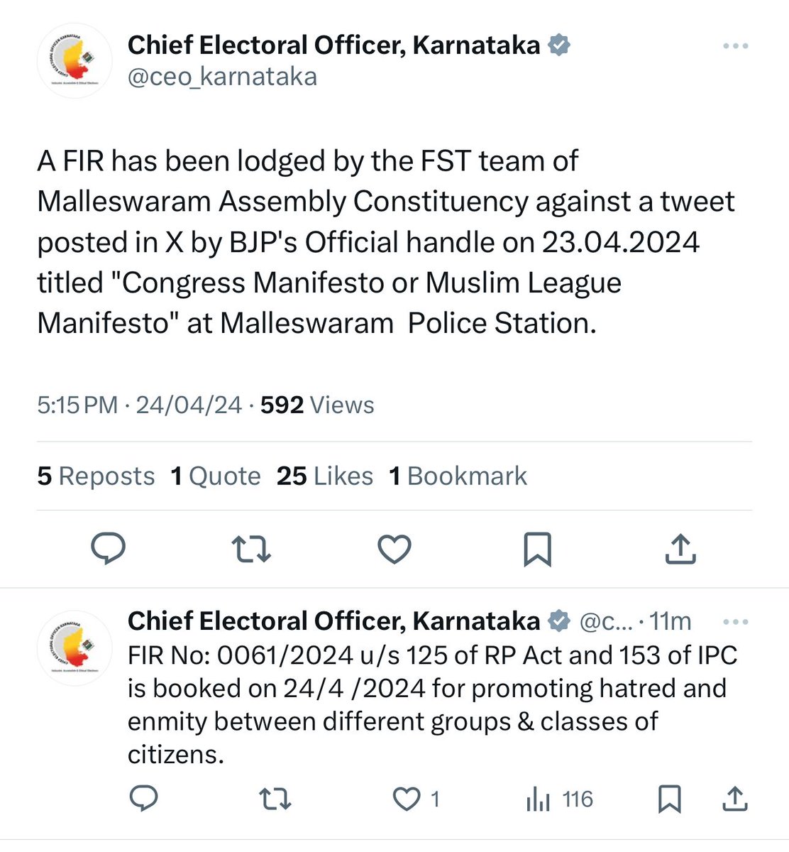 FIR against @BJP4Karnataka for promotion hatred and enmity between different community. #NafratNahiNaukri