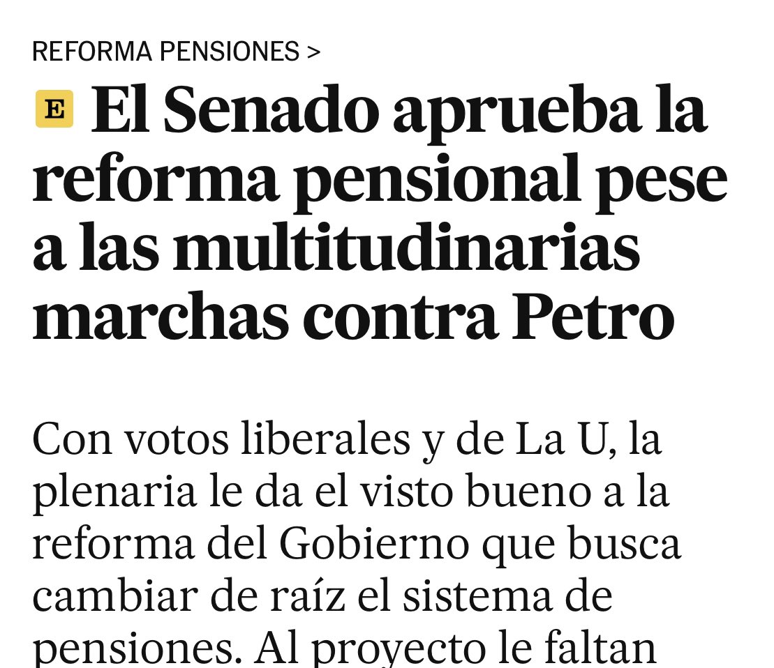 La reforma pensional aprobada ayer en Senado es muy perjudicial para el país. Recomendamos: marchitar RPM, o, cuando menos, minimizar su tamaño (umbral 1SM); reformar Colpensiones; aplazar implementación. Si no se logra, hay que decirlo con responsabilidad, preferible hundirla.