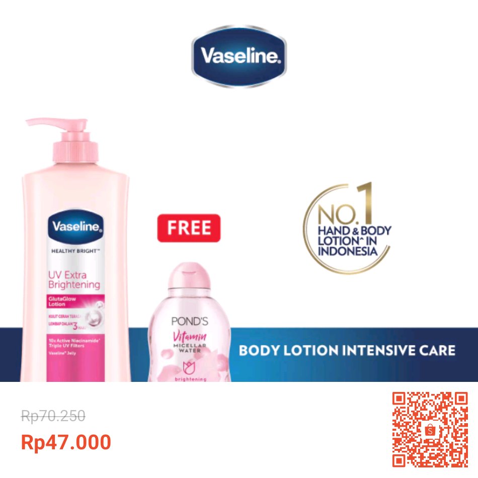 BONEKbrow's tweet photo. Temukan dan dapatkan Buy Vaseline UV Extra Brightening 400ml FREE Pond's Rose Micellar Water 55ml hanya Rp47.000 di Shopee sekarang juga! https://t.co/LPqkmUFdtl #ShopeeID https://t.co/duMiUoKask
