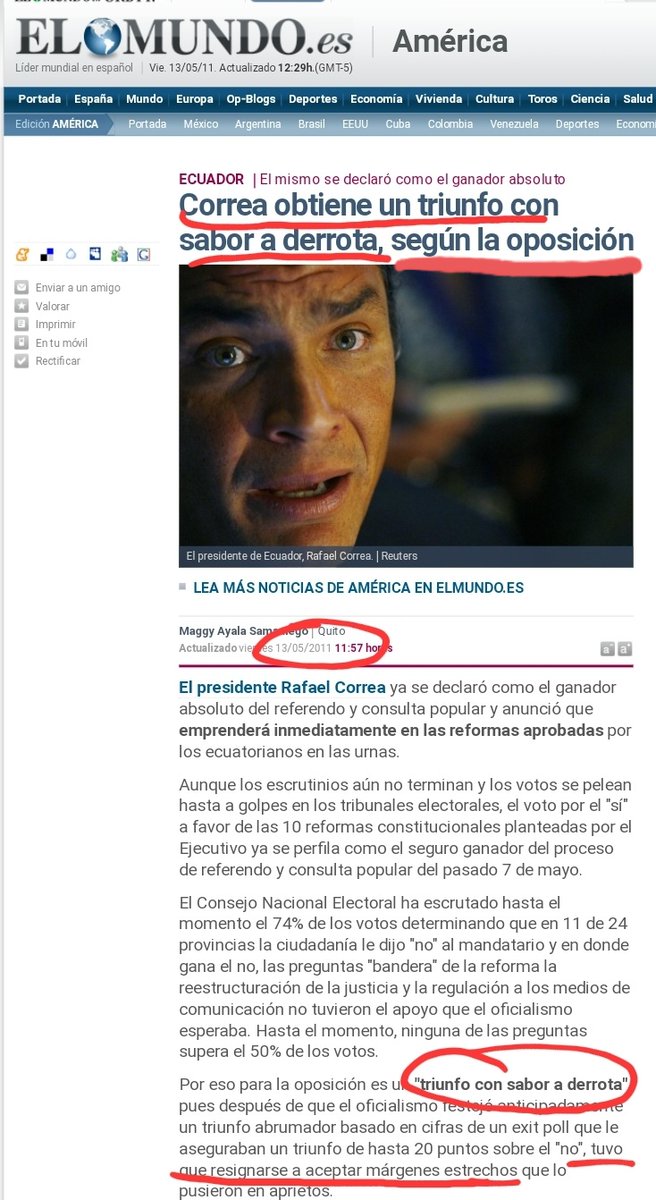 DDavidVillamar's tweet photo. En 2011 Correa ganó TODAS las preguntas de su consulta.
Qué dijo la prensa?
Triunfo con sabor a derrota.
Porqué?
Porq el margen fue menor al esperado.
En enero Noboa tenía 81% de apoyo y esperaba arrasar en todas las preguntas.
Perdió en 2.
Qué dice la prensa?
Goleada.
Así nomás. https://t.co/4yTCK3WXA9
