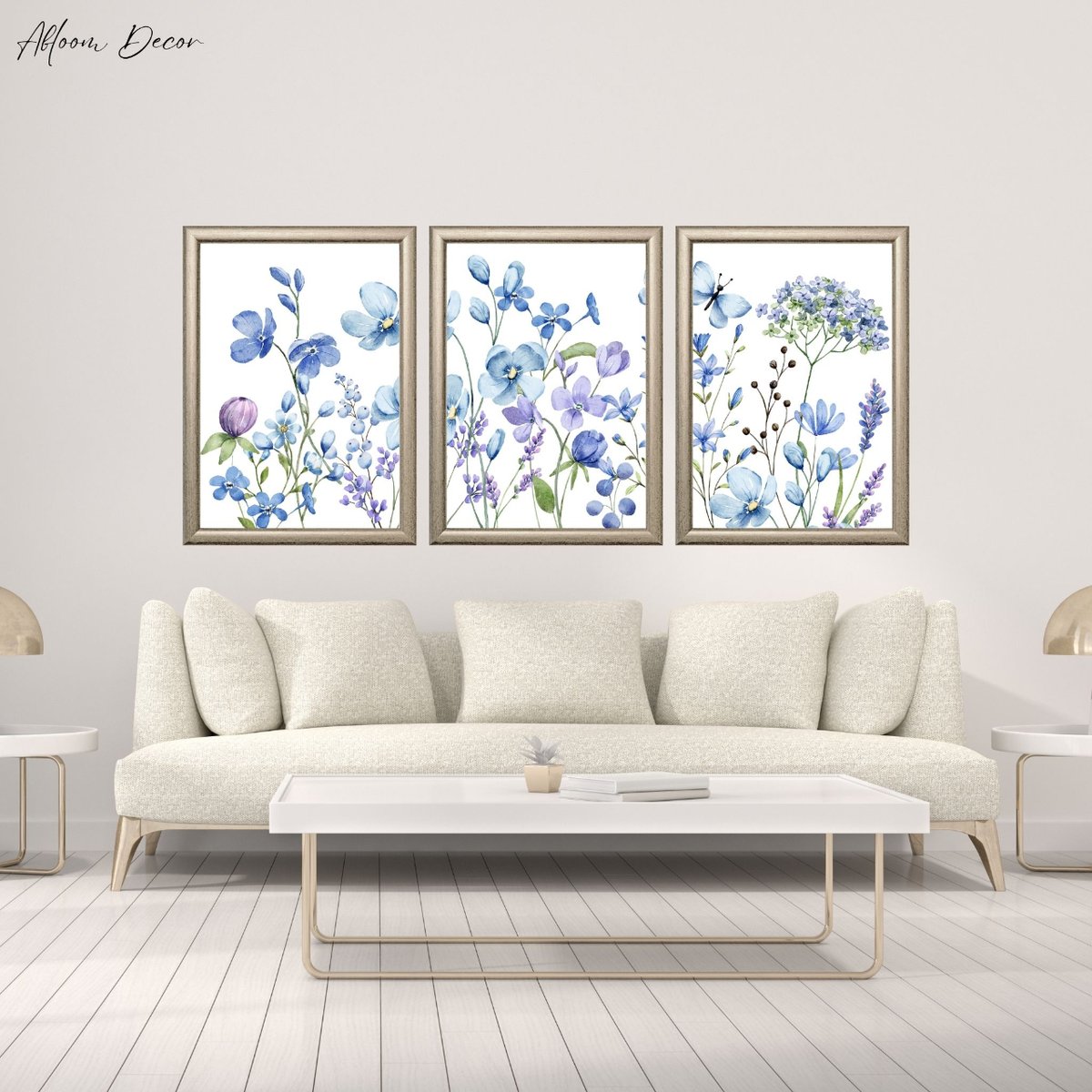 🌿FREE Blue Flower Wall Art Prints🌿 This wall decor captures nature’s delicate beauty, featuring an array of blue blooms accented by subtle hints of purple flowers. abloomdecor.com/blue-flower-wa… #wildflowerart #freewallart #livingroomwallart #flowerwallart
