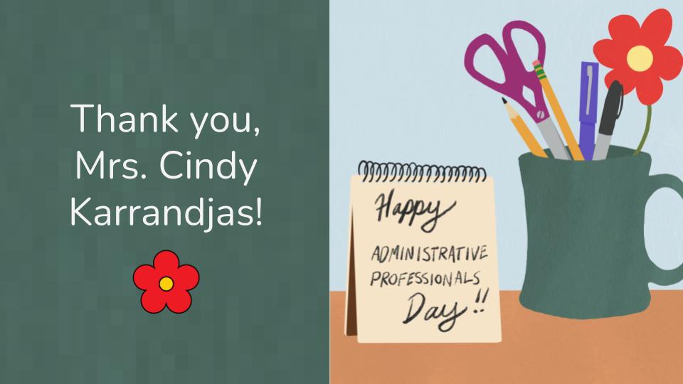 MillersGrovePS's tweet photo. A big Gecko THANK YOU goes out to our office manager, Mrs. Cindy Karrandjas for all of her hard work, organization and good cheer!  Happy Administrative Professionals' Day! #ThankYouFromtheMillersCommunity https://t.co/cHHevAia7g