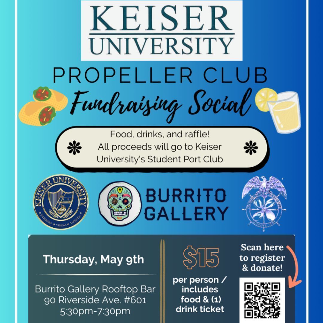 📆 Save the Date 📆 Join #PropClubJax at the @KeiserU JAX Student Port Fundraiser Night on Thursday, May 9. Students will host industry professionals from 5:30-7:30 for #networking to raise funds to benefit Keiser U's Student Port. Tickets at PropClubJax.com