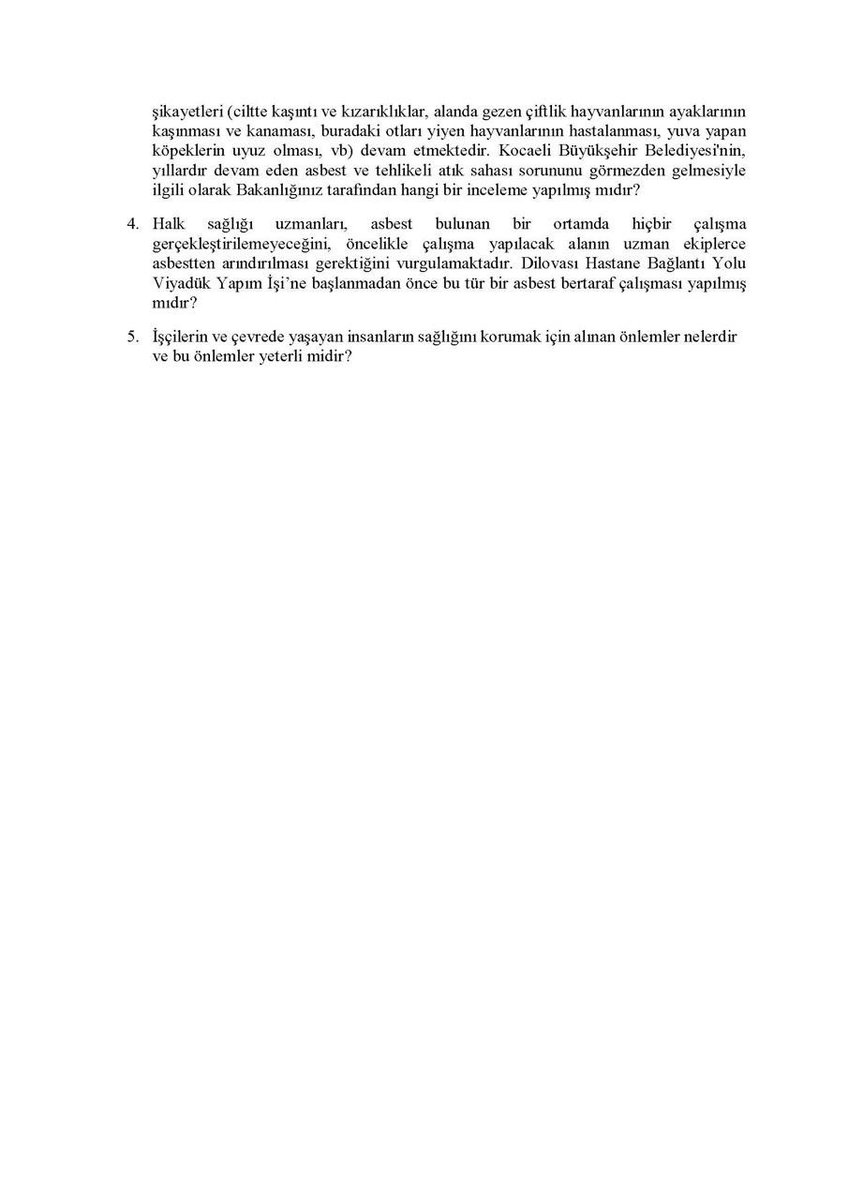 “Dilovası Hastane Bağlantı Yolu Viyadük Yapım işine başlanmadan önce bir asbest bertaraf çalışması yapılmış mıdır?”

Milletvekilimiz <a href="/RizvanogluEvrim/">Evrim Rızvanoğlu</a> Çevre, Şehircilik ve İklim Değişikliği Bakanı Sn. Mehmet Özhaseki’ye sordu.