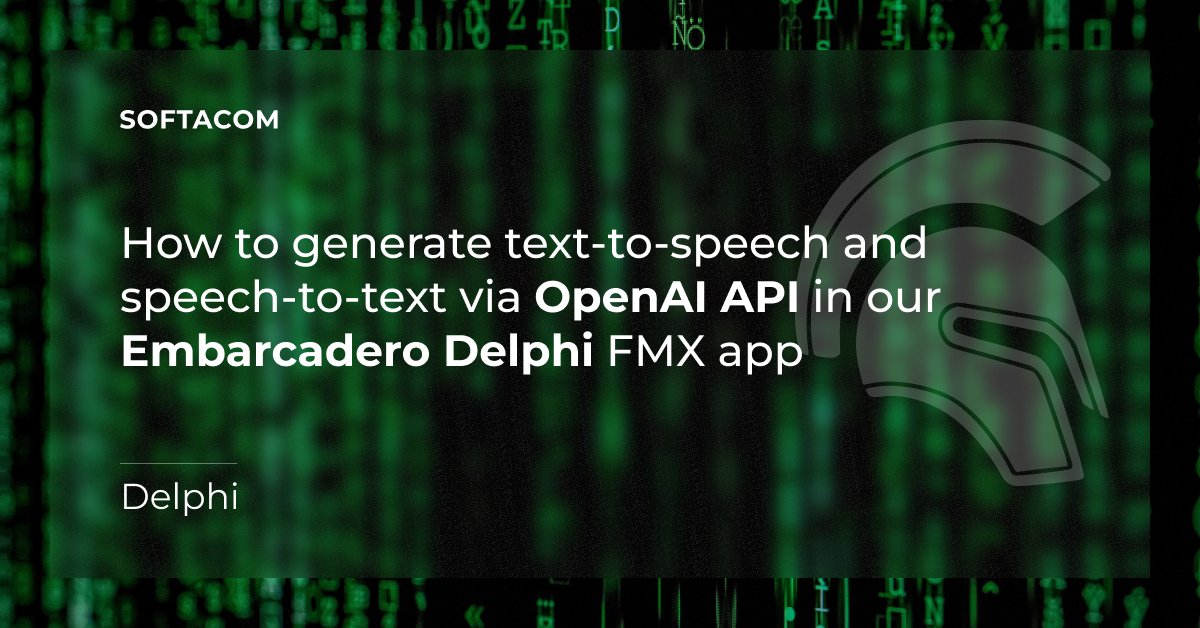 natali110686's tweet photo. In our step-by-step video, we will analyze the capabilities of the #OpenAI #API for speech generation based on textual descriptions, and vice versa, the generation of text from speech in our #Embarcadero #Delphi FMX app.
https://t.co/d1Zr87ojDV 

#OpenAIAPI #DelphiCoding https://t.co/2K9ZEIds8E