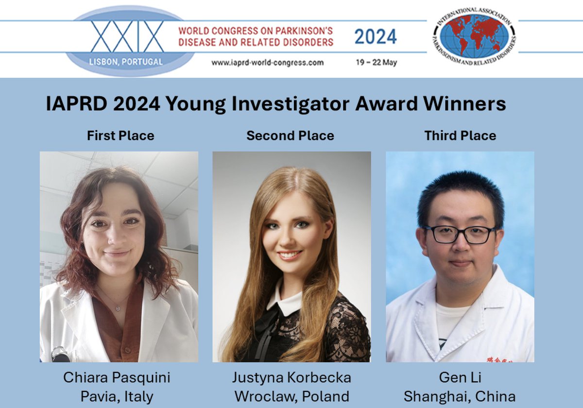 The #IAPRD congratulates the winners of our 2024 Young Investigator Awards. More information is available at IAPRD-Parkinson.org. Register for #IAPRD2024 here iaprd-world-congress.com
#Parkisonism  #MovementDisorders  #Neurology  #Research  #ParkinsonsDisease