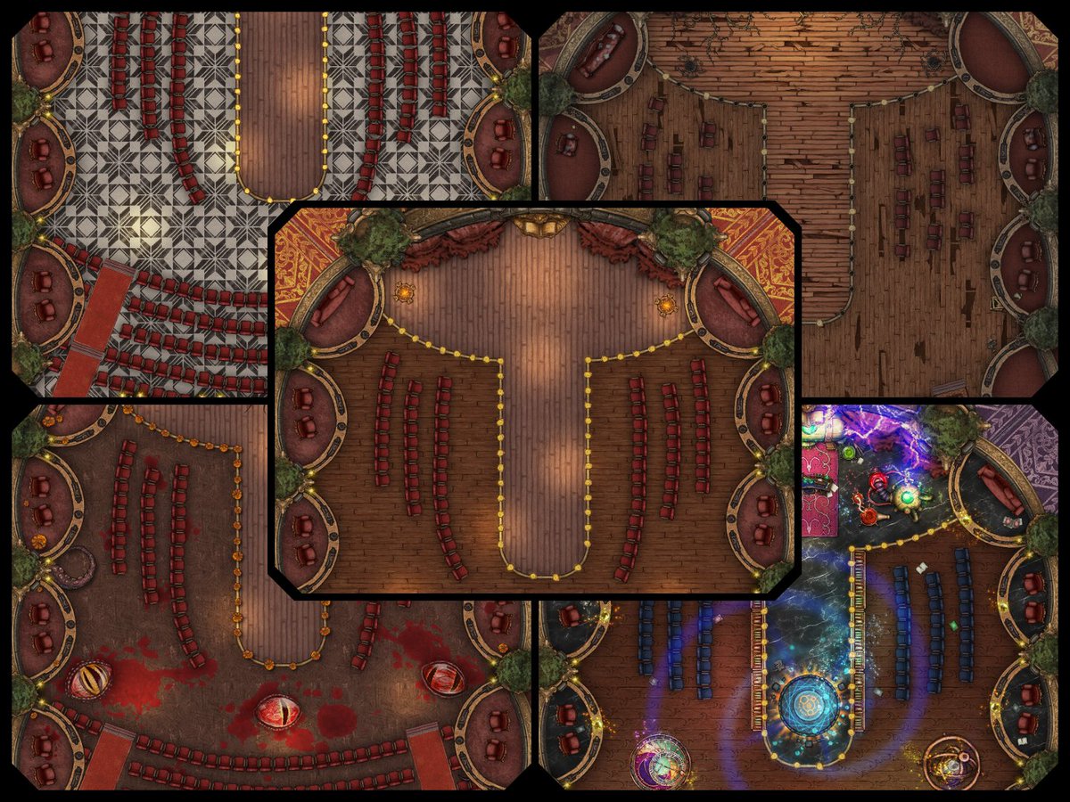 Hey there TTRPG lovers! 💚Returning to my passion and hobby, I've released a new bundle on Patreon completely FREE for a limited time! 

The Grand Theatre Bundle!🎭
A 5 variation bundle of maps perfect for your party to wreck shit up Broadway-style!

tinyurl.com/KyThBund
#dnd