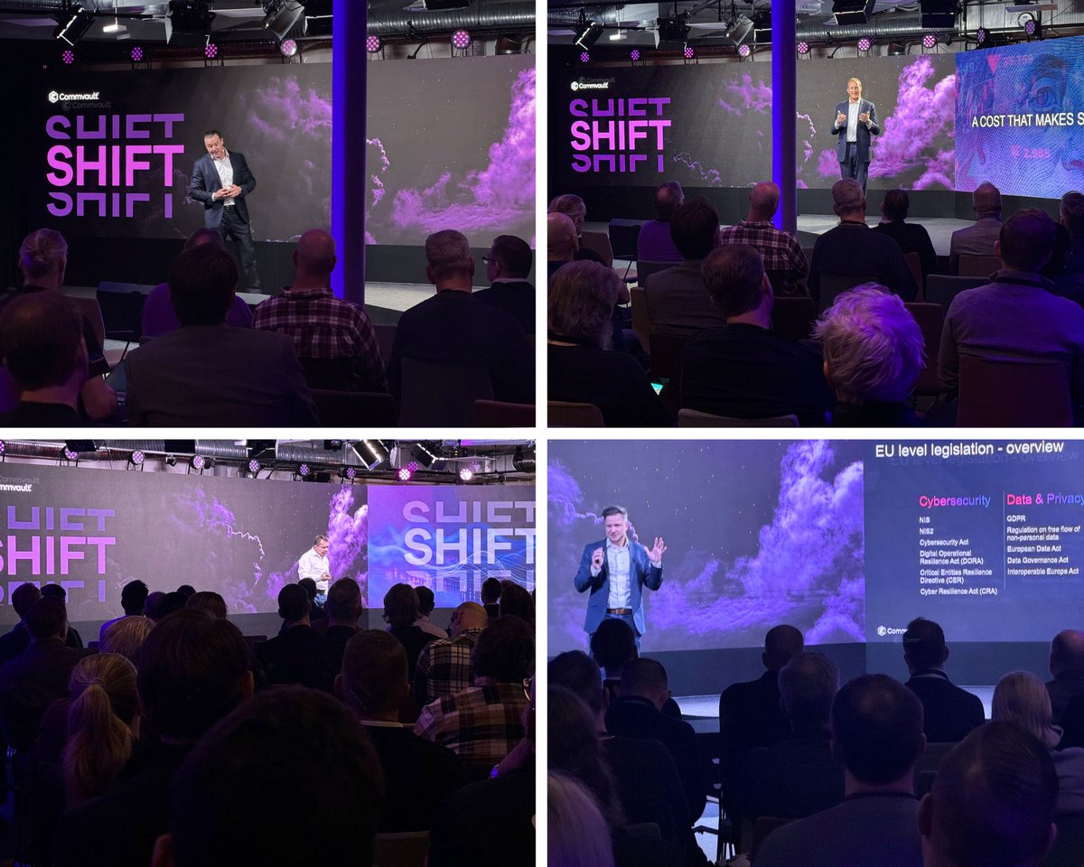 A full house at #CommvaultSHIFT Stockholm as our leaders Richard Gadd, Martin Jacobsen, Jason Gerrard and Jakub Lewandowski take the audience through the future of #cyberresilience with #Commvault. #LeaveChaosBehind