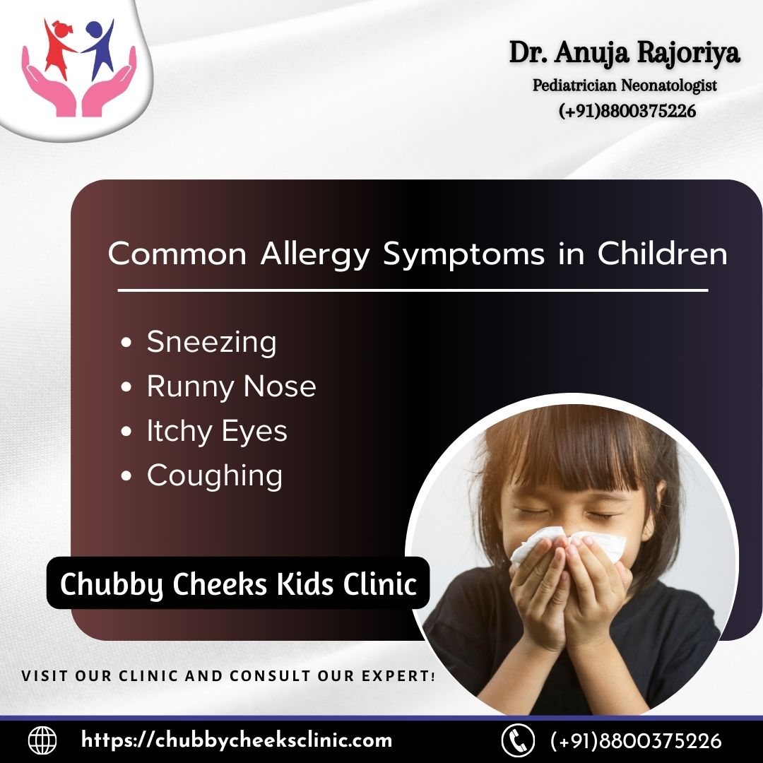 𝑪𝒐𝒎𝒎𝒐𝒏 𝑨𝒍𝒍𝒆𝒓𝒈𝒚 𝑺𝒚𝒎𝒑𝒕𝒐𝒎𝒔 𝒊𝒏 𝑪𝒉𝒊𝒍𝒅𝒓𝒆𝒏

👉 Sneezing
👉 Runny Nose
👉 Itchy Eyes
👉 Coughing

📲 Call for appointment (+91)8800375226
.
-
#Chubbycheekskidsclinic #DrAnujaRajoriya #babydigestive #allergy #allergyrelief #allergyawareness #allergyfriendly