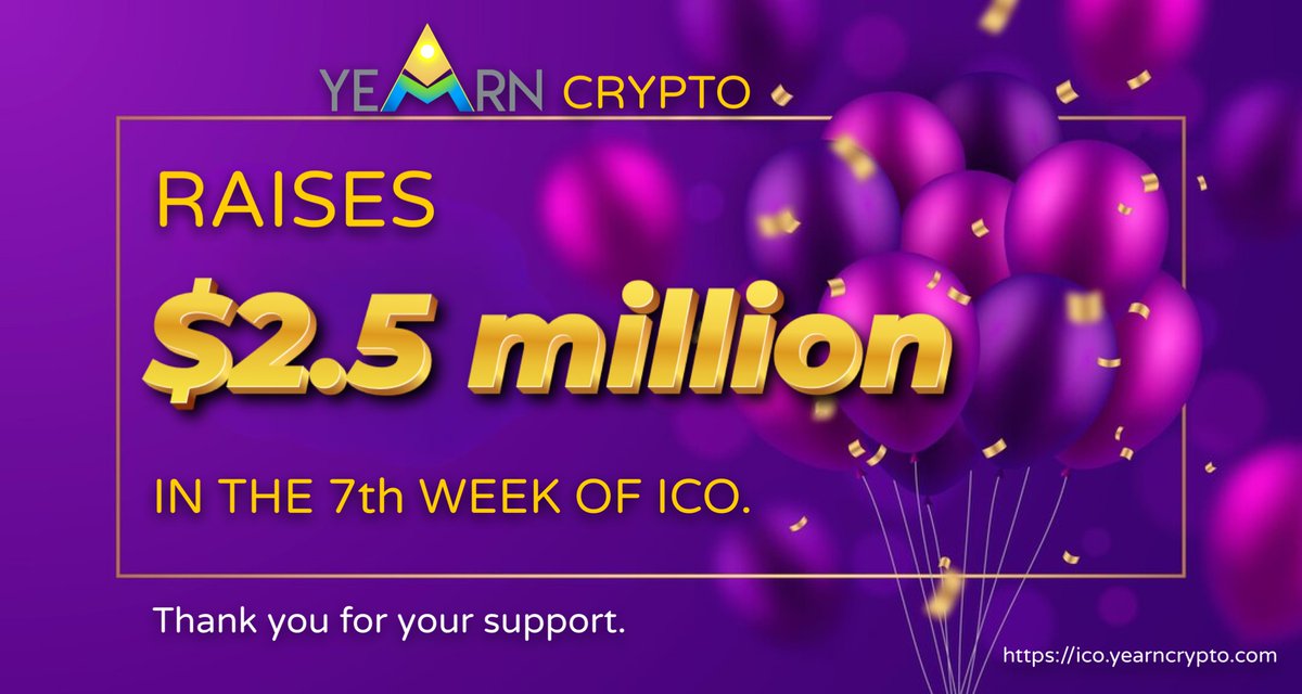 ⚡️MILESTONE ANNOUNCEMENT #4⚡️ Thank you all for being a part of our journey. 💜 Join our pre-sale now - ico.yearncrypto.com 🚀✨Reminder, ICO Phase- II ends in 6 days. Act now!

#YEARNCRYPTO #YRN #ICO #PRESALE #CRYPTO