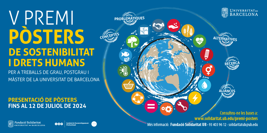 UniBarcelona's tweet photo. #PremisUB | 👩🏫 Fas classes a la #UniBarcelona?
Aquest curs 2023-2024, dins d’una assignatura o com a treball final, has avaluat pòsters relacionats amb l’#Agenda2030?
🏆 Anima l’alumnat a presentar-los al Premi de Pòsters de #Sostenibilitat i #DretsHumans!
👉 https://t.co/f0vMrD7y1x