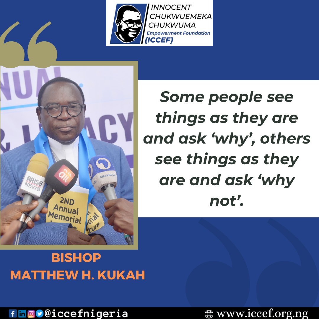 #WisdomWednesday Challenging us to think differently, Bishop Kukah's words inspire reflection and a mindset of possibility. Let's embrace 'why not' and create a future full of opportunities! 💫 #2ndAnnualLectureICCAILLS #ImpactandLegacy #InnocentChukwuemekaChukwumalives
