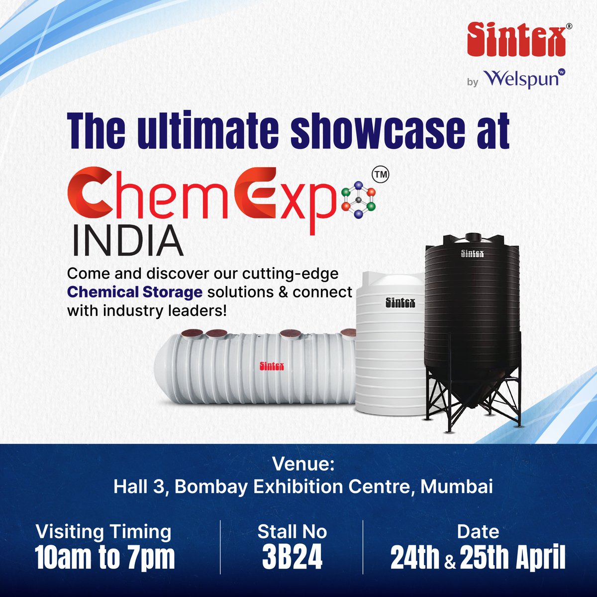 Sintex is thrilled to be a part of the #ChemExpo!✨ We look forward to showcasing our cutting-edge products & engaging with fellow participants. 🤝 See you there! #Sintex