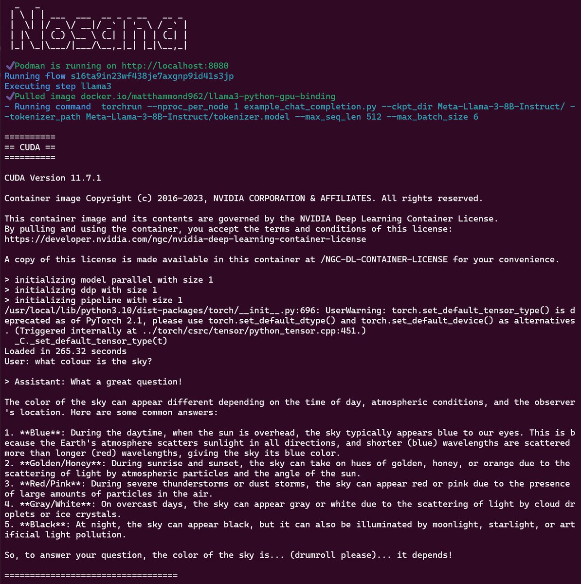 Llama3 running inside a Nosana node 🚀 Take a look!