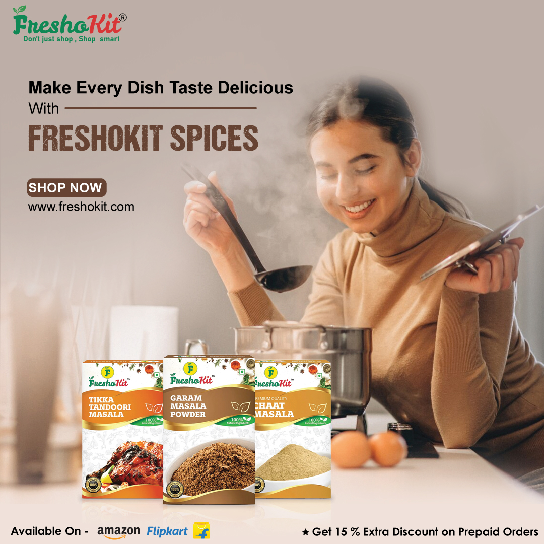 'Spice up your culinary adventures with a dash of perfection! ✨🌿 Explore a world of flavor with Freshokit Spices, handpicked and packed with care to elevate every dish to new heights. From exotic blends to classic favorites, #FreshFlavors #SpiceMasters #CookingWithPassion'