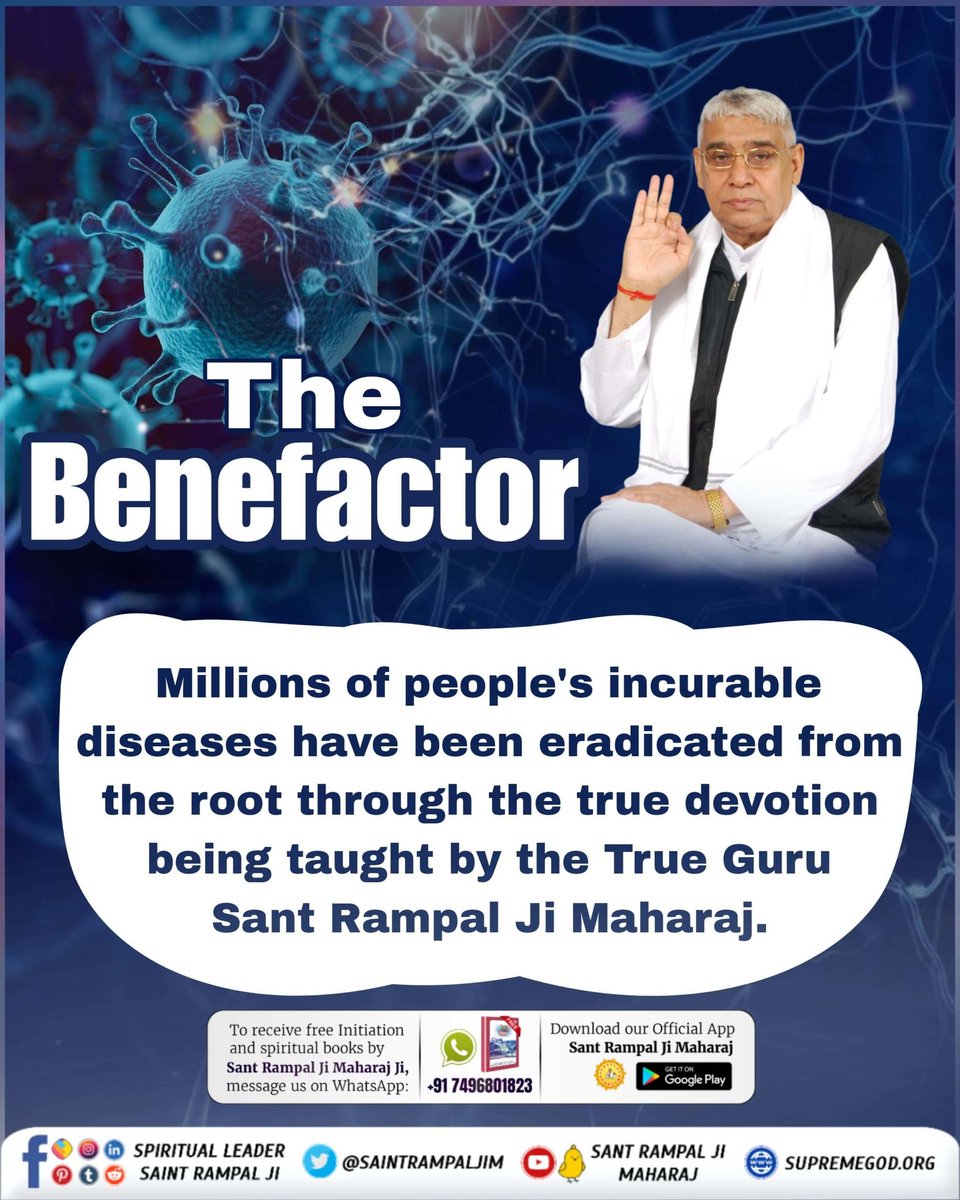 Monika_Yadav__'s tweet photo. #जगत_उद्धारक_संत_रामपालजी
The Benefactor

Millions of people's incurable diseases have been eradicated from the root through the true devotion being taught by the True Guru Sant Rampal Ji Maharaj.
Saviour Of The World https://t.co/S4S6HXAMmZ