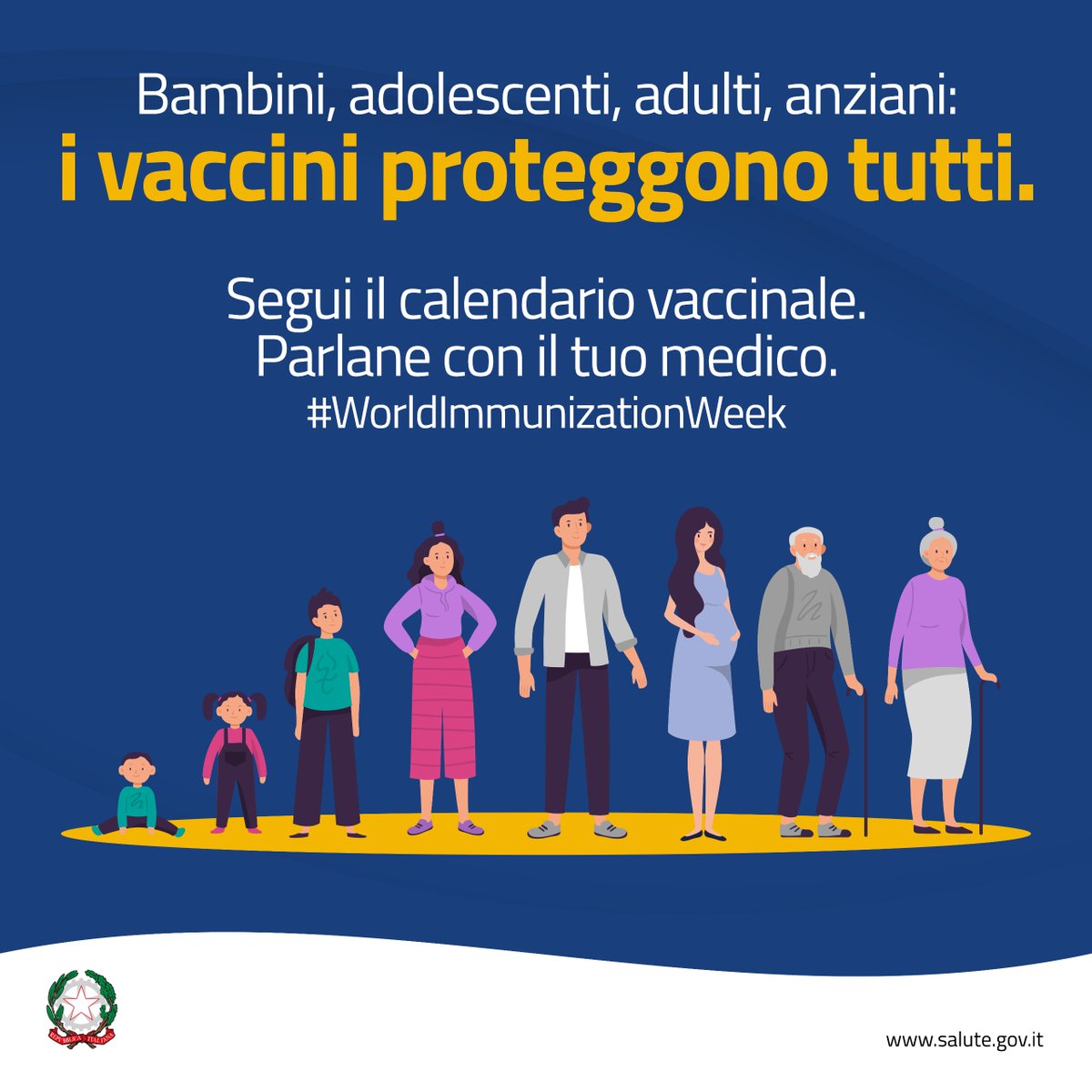 MinisteroSalute's tweet photo. Ogni anno i vaccini salvano milioni di vite in tutto il mondo. Proteggono noi e i nostri cari in tutte le fasi della vita.

Segui il calendario vaccinale. Parlane con il tuo medico.
ℹ️https://t.co/8w5p4vE8Eh
#WorldImmunizationWeek #ProtectingGenerations #EIW2024 https://t.co/MsI2SIj6DA