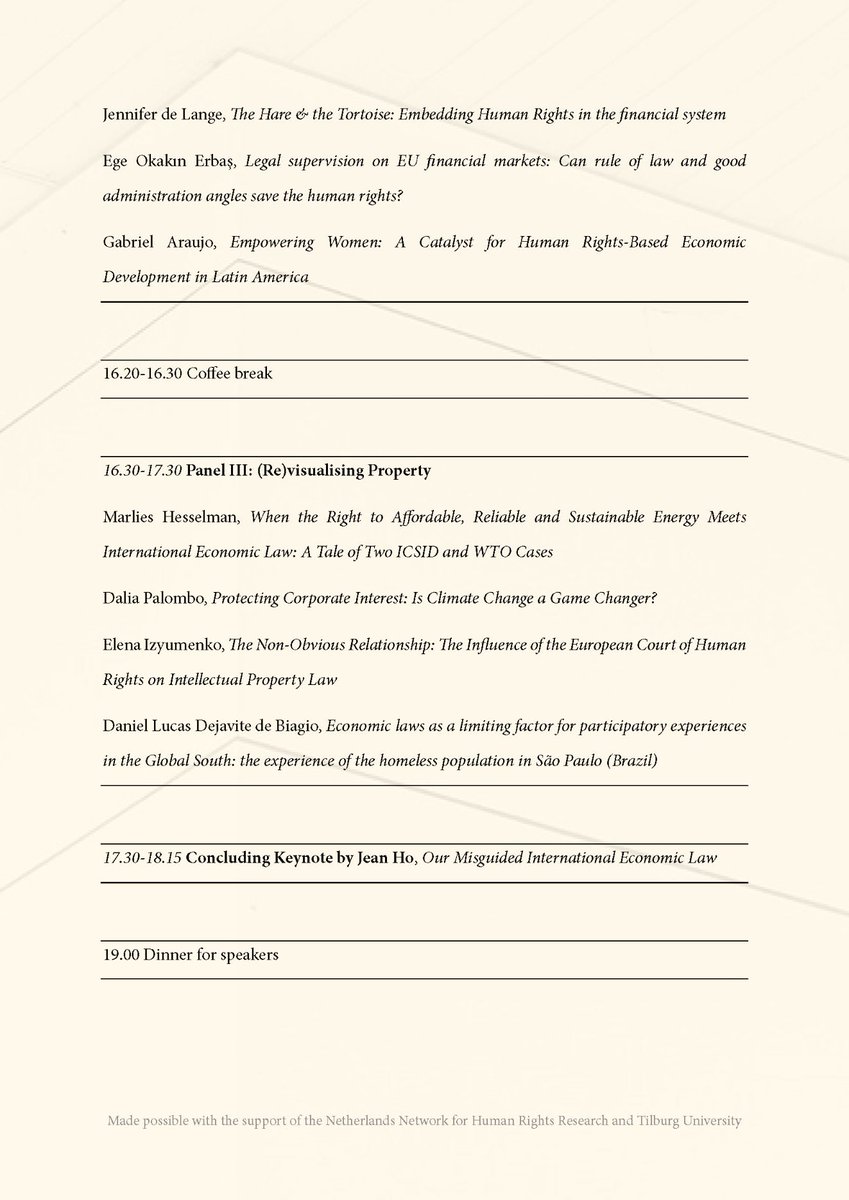 We have a fantastic lineup for the Human Rights Reactions to Economic Laws symposium at Tilburg on 19th June convened with @PalomboDalia and @GustavoBeckerM! Keynote by none other than @JeanHo_Law! Please register to attend online or in-person here: tilburguniversity.edu/form/human-rig…