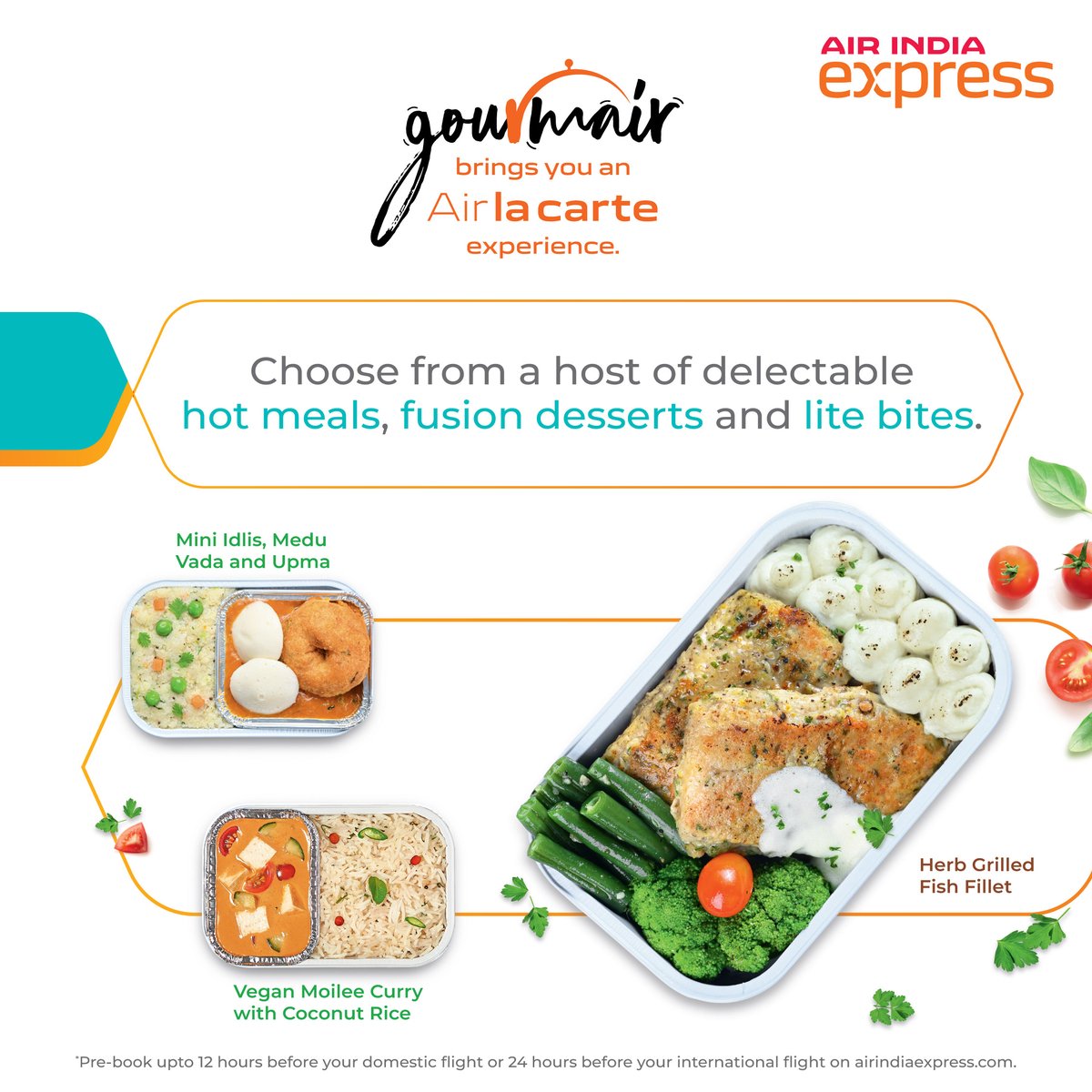 Experience culinary delight with our wide range of Gourmair hot meals, which brings you a host of delectable hot meals, desserts, and Lite Bites at 36,000 ft in the sky! #FlyAsYouAre and pre-book now on airindiaexpress.com or on our mobile app. ✈🍽