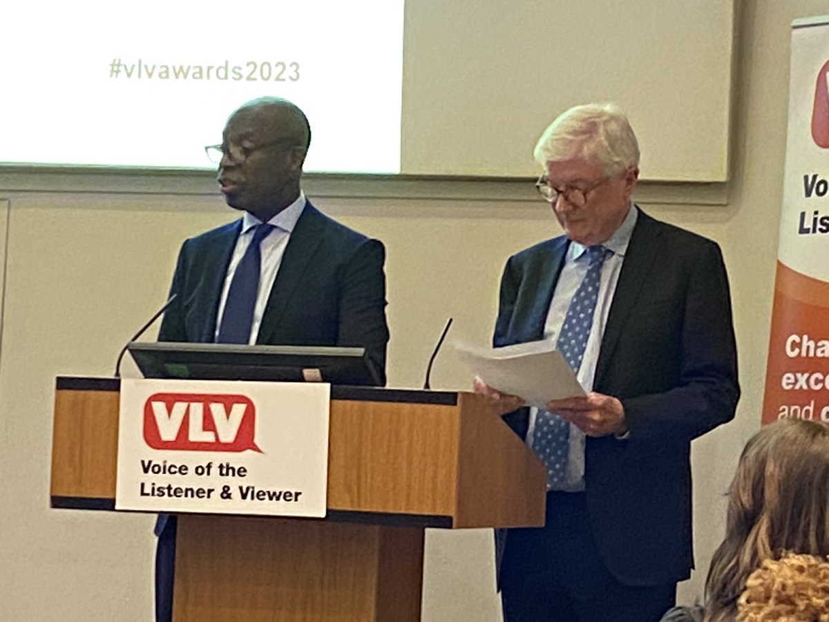 The fabulous @CliveMyrieBBC & Lord Tony Hall of Birkenhead on stage to present the annual VLV Awards for excellence in broadcasting.