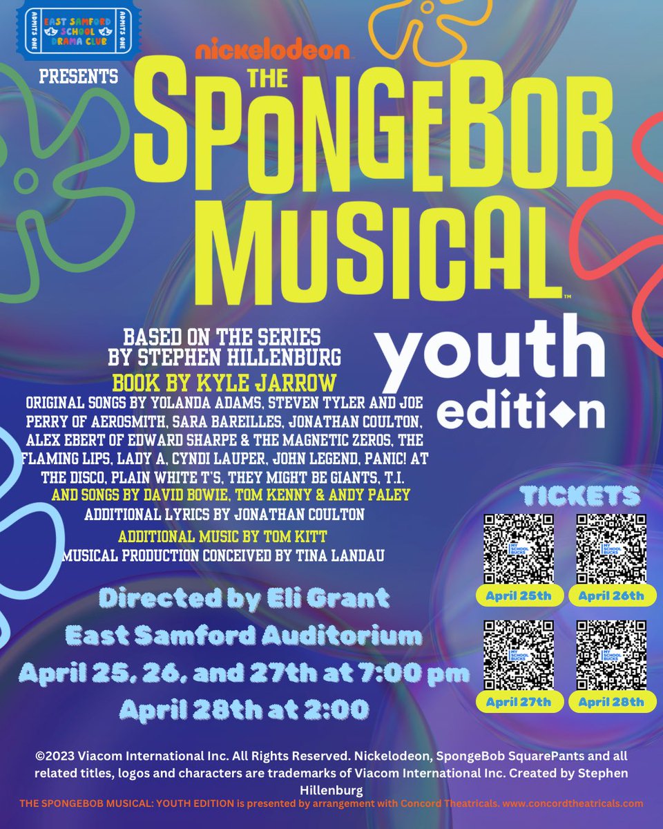 EastSamford's tweet photo. Come join the fun starting this Thursday! 🧽🍍 #essrocks #spongebob https://t.co/G6V0Ym9rzd