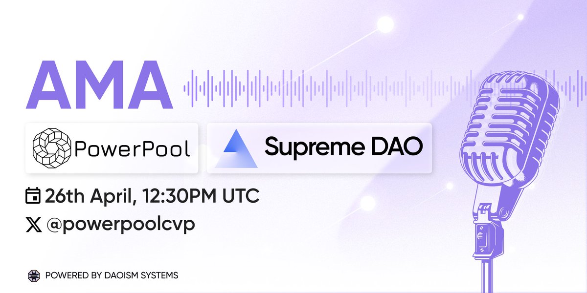 Attention #Crypto Enthusiasts & #DeFi Strategists! Mark Your Calendars for a Great #AMA Session: #PowerPool & @supreme_dao by @daoism_systems 📅 26th April, 12:30 PM UTC 📍 twitter.com/i/spaces/1DXxy… We’ll dive into #SupremeDAO’s Genesis Strategy, engineered to revolutionize…