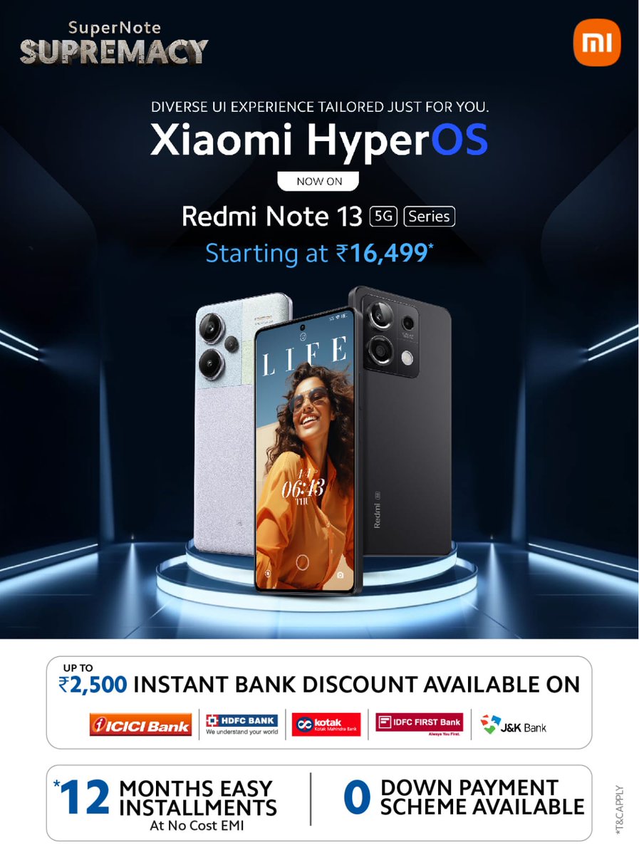 batchumalli's tweet photo. Get ready to witness innovation, power, and style without compromise.💫🤩

Your favourite #RedmiNote13 5G Series now starts at ₹16,499*. 😍

Don't wait, upgrade now and experience.👌

#SuperNoteSupremacy https://t.co/lCPuO1sV5u