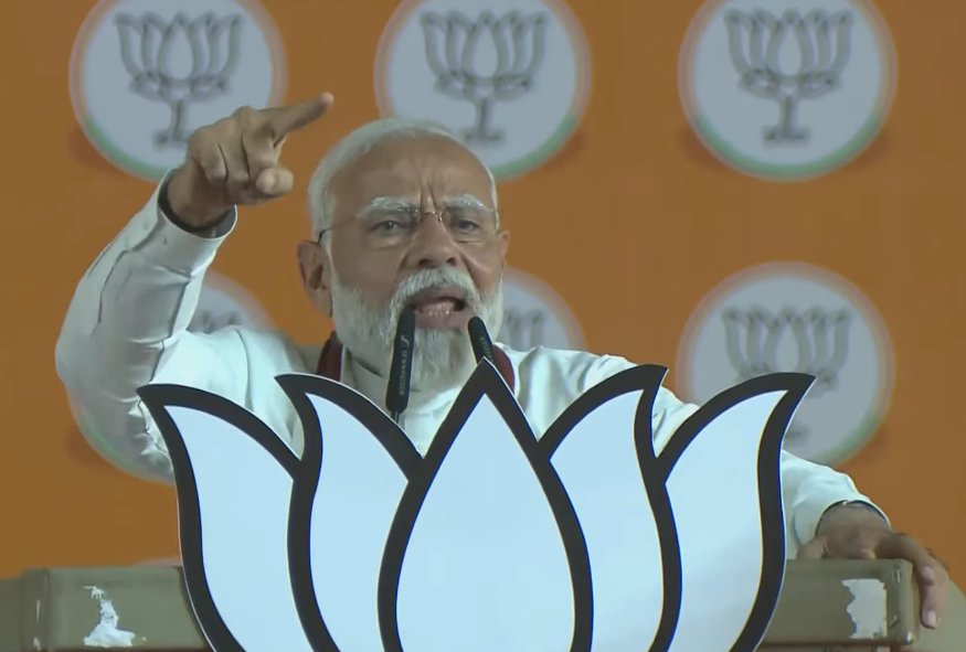 Madhya Pradesh: Addressing a public rally in Betul, PM Narendra Modi says, '...When the Congress government was formed at the Centre, they first introduced religion-based reservation in Andhra Pradesh. But then Congress was not completely successful in its plans. Congress still