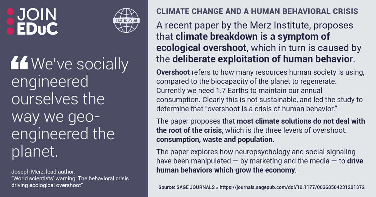 🌱 A new paper from the Merz Institute proposes that ecological #overshoot is a crisis of human behavior. 1/2 
#Sustainability #ESD #SustainabilityEducation #SDG4 #GreenTransition