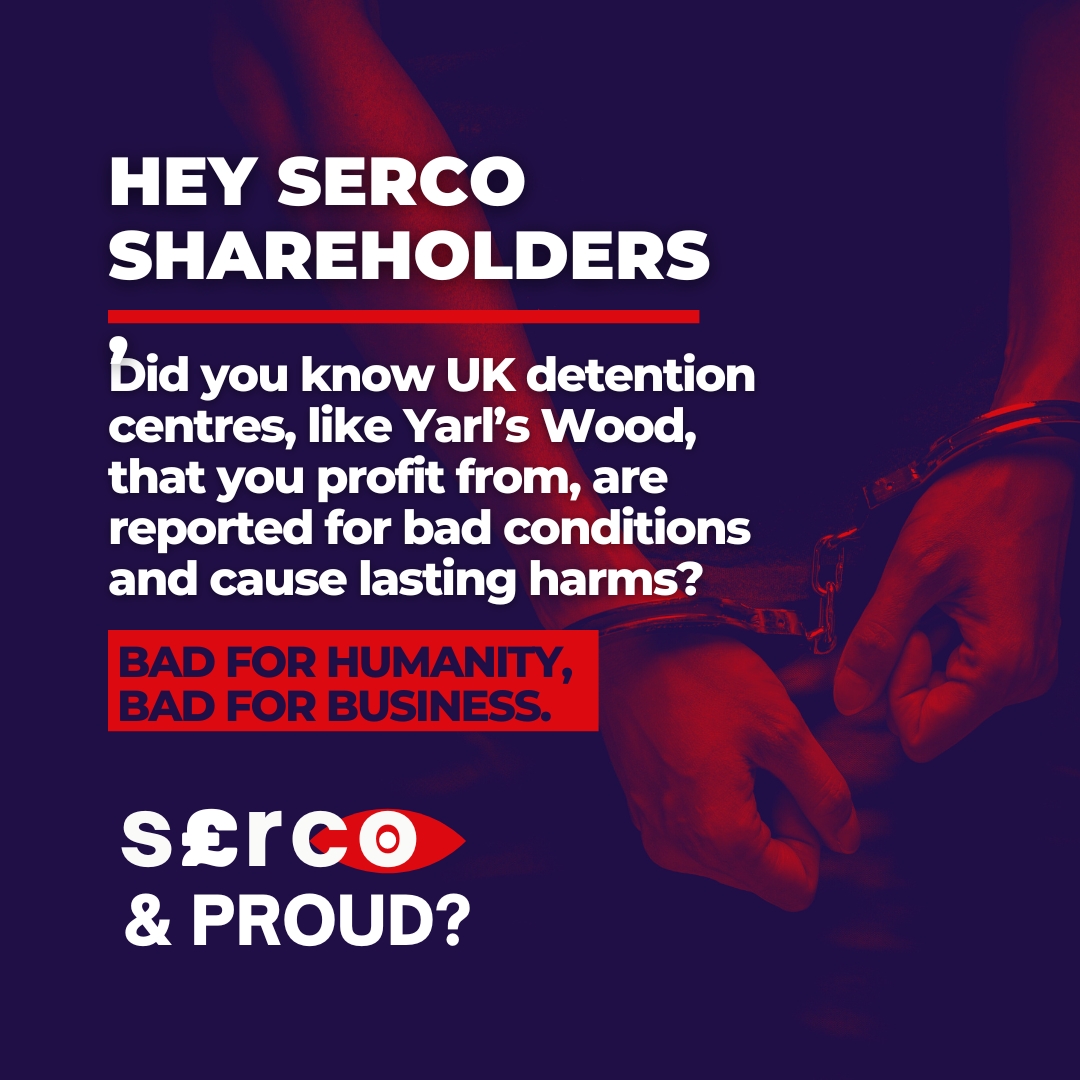 🚨 Today is @SercoGroup's AGM and we've got a question for the shareholders: Can you be proud when the Home Office relies on Serco to deploy cruel hostile environment policies on people seeking safety? It’s bad for humanity, bad for business. #SercoAndProud?…
