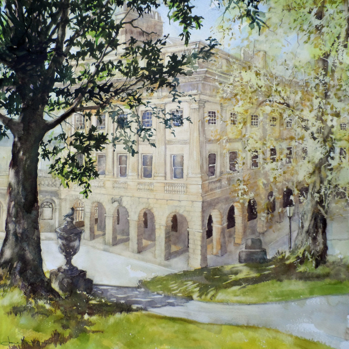 The Crescent, Buxton, by Halifax-based watercolour artist Jane Austin. #WomensArt #NorthernArt