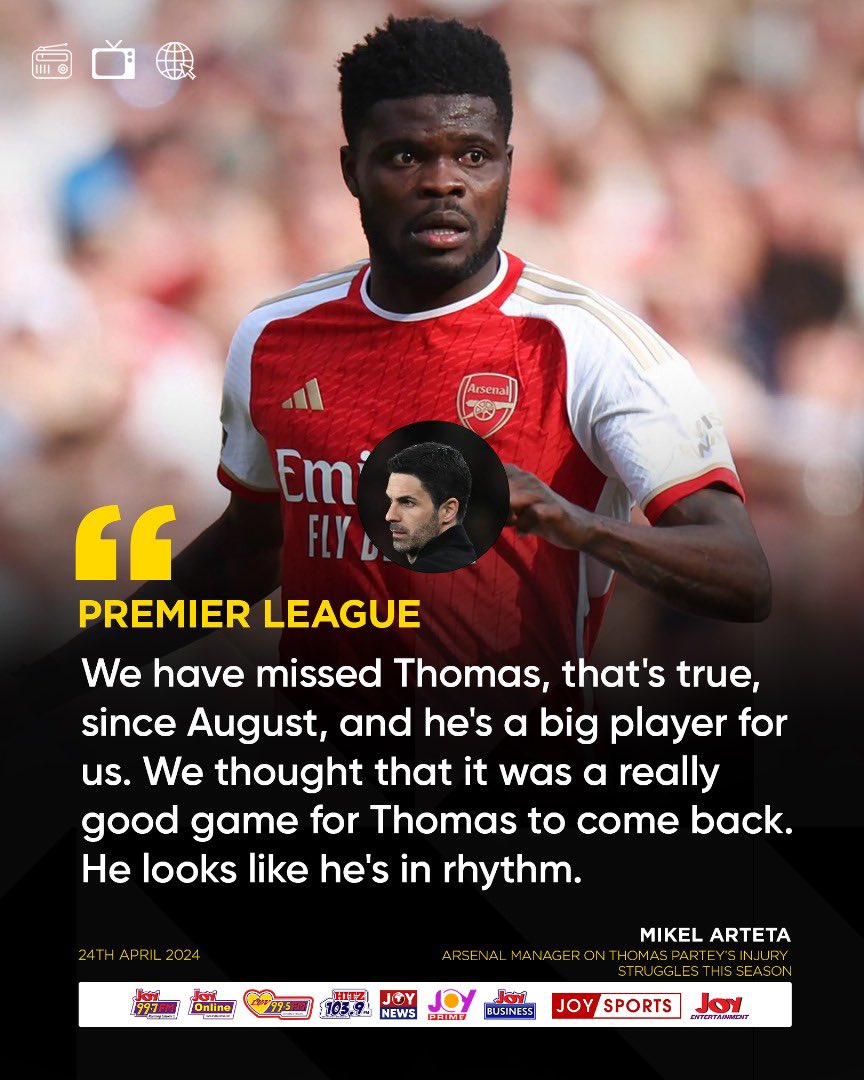 We’ve missed 🇬🇭 Thomas Partey - Arsenal boss Mikel Arteta #JoySports