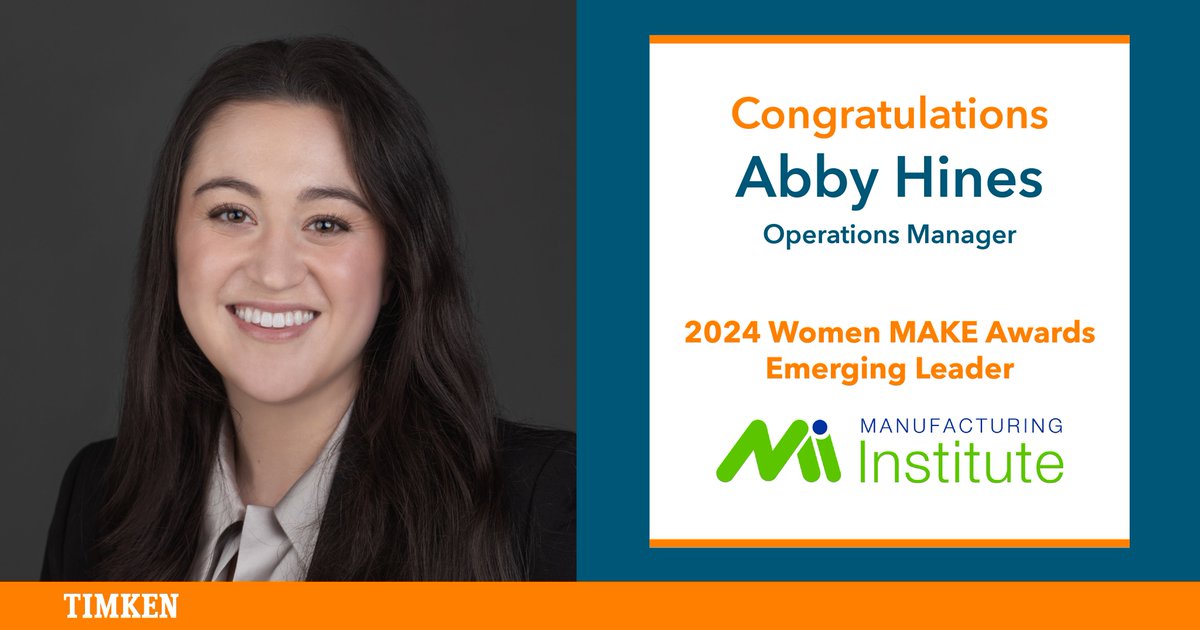 Congratulations to Abby Hines, operations manager at our Rutherfordton (Shiloh), N.C. plant, for being recognized as a 2024 Women MAKE Awards Emerging Leader by @TheMfgInstitute for her exemplary leadership. #WomenMAKEAwards #MFGWomen tmkn.biz/4ddzsVG