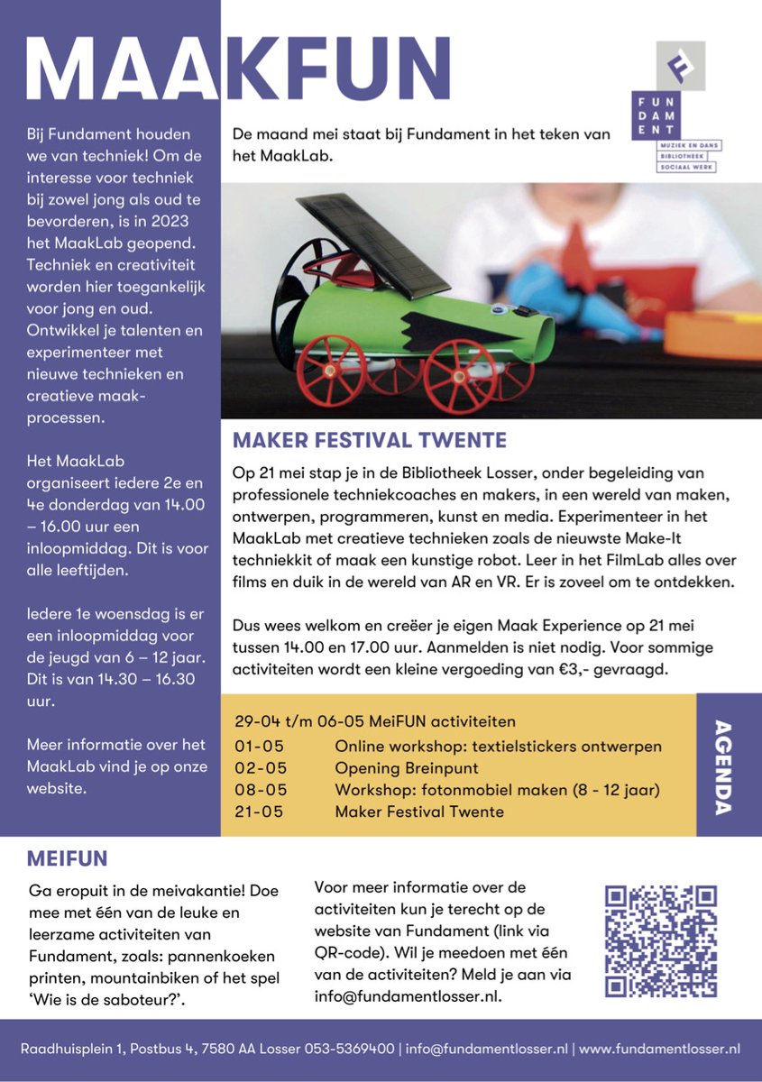 De maand Mei staat bij Fundament in het teken van MaakLab, ga er op uit en doe mee!
fundamentlosser.nl

twentejournaal.nl/artikel/44453-…

#maaklab #techniek #creativiteit #fundamentlosser #lossermagazine  #film #ar #vr #robot #kunst #losser  #beuningen #delutte #overdinkel #glane