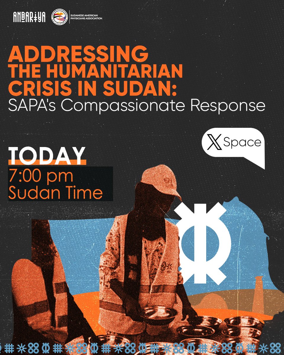 Tune in later at 7:00 Pm Sudan time for a discussion with 
@SAPA_ORG
#KeepEyesOnSudan #SAPAHopeForSudan

تابعونا لاحقًا في تمام الساعة 7:00 مساءً بتوقيت السودان لإجراء مناقشة مع
@SAPA_ORG