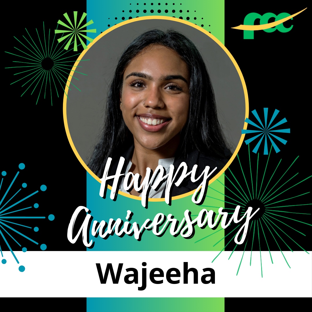 Happy One Year Anniversary, Wajeeha! We're happy to have you on our team! #workanniversary #happyanniversary