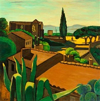 Mediterrane Dorfansicht ( Ischia ), 1933, Ulrich Neujahr { German, 1898-1977 }.