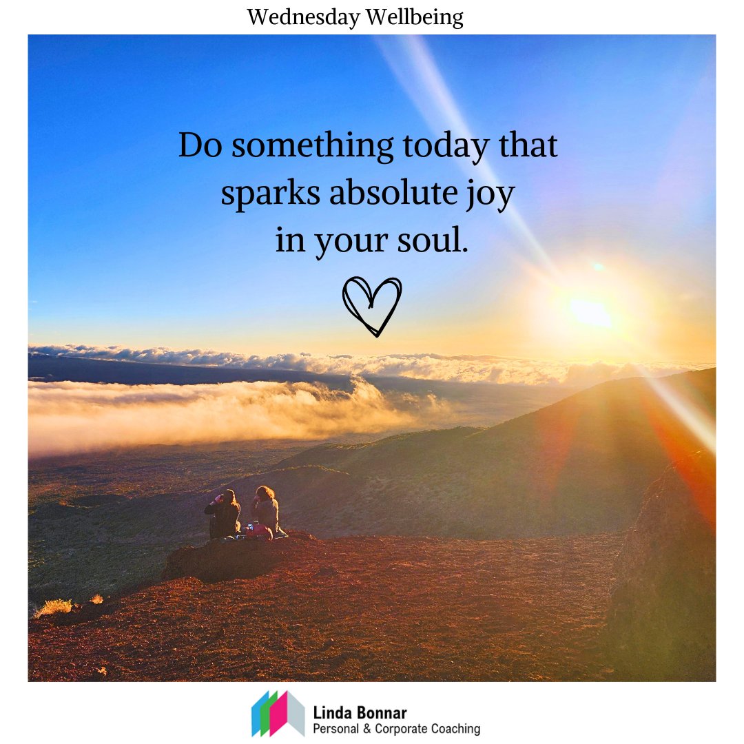 Intentionally set out today to do something that sparks absolute joy in your soul. 
Maybe it's reading a book, 
being with a wonderful friend, 
getting outside, 
having a warm drink or wearing a favourite piece of clothing...spark joy for yourself.
#wellbeing #wellbeingwednesday